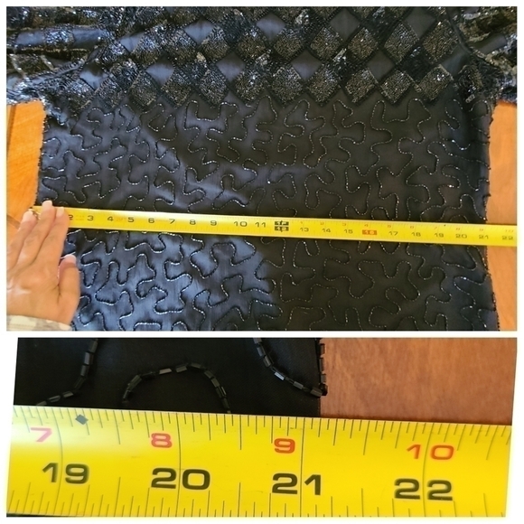 Laurence Kazar Silk Blouse Large Black‎ Lined Embellished Beaded Short Sleeve - Picture 11 of 12